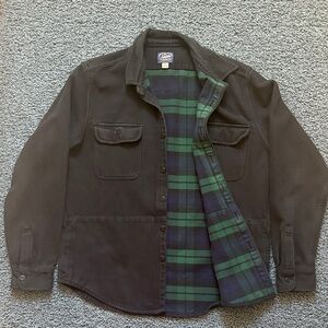 J. Crew Black Lightweight Shirt Jacket with Green & Navy Plaid Lining